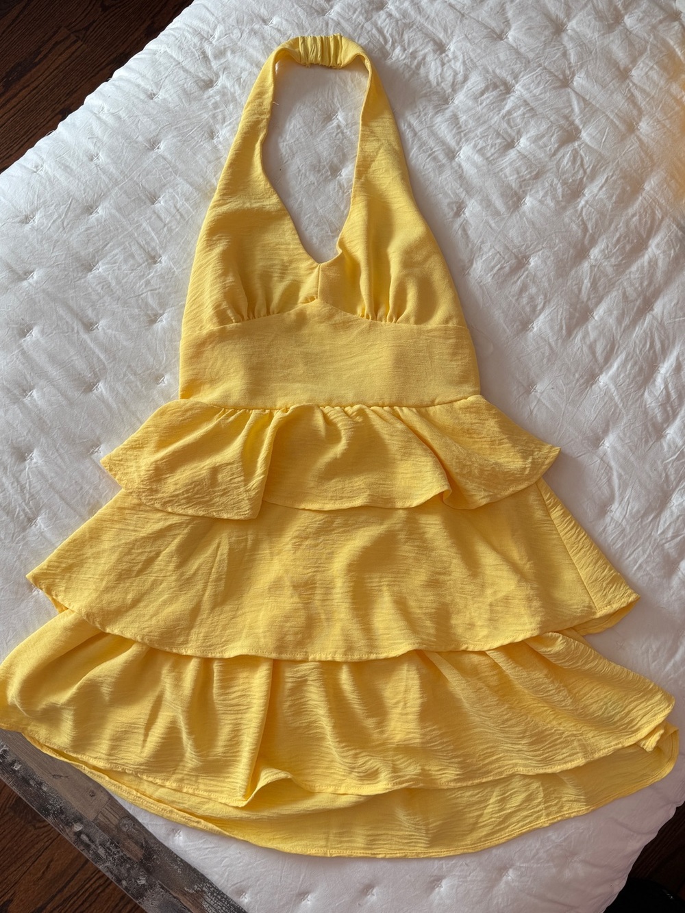 ALTAR’D STATE, Yellow Tiered Halter Ruffle Dress